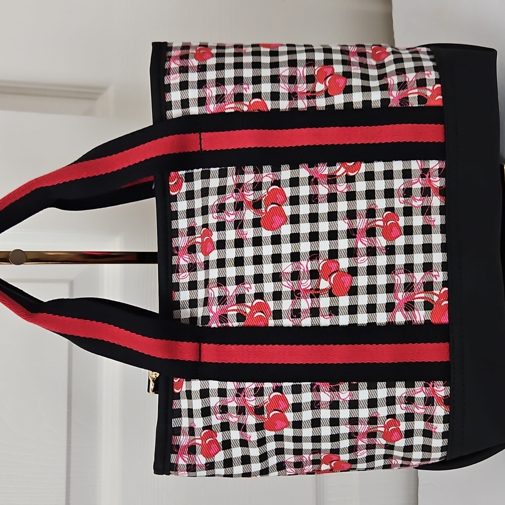 Betsey Johnson NWT Cherry Checkered Satchel Crossbody Bag - Picture 4 of 6